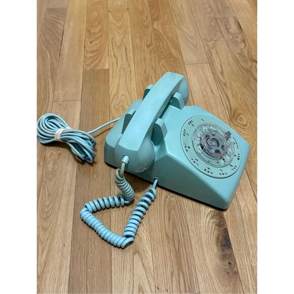 Vintage 1970s ITT Rotary Dial Desk Telephone Model 500 Aqua Blue Retro MCM - Picture 2 of 7